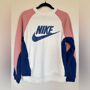 Nike Colorblock Crewneck Sweatshirt Pink White & Navy Blue Size Medium EUC